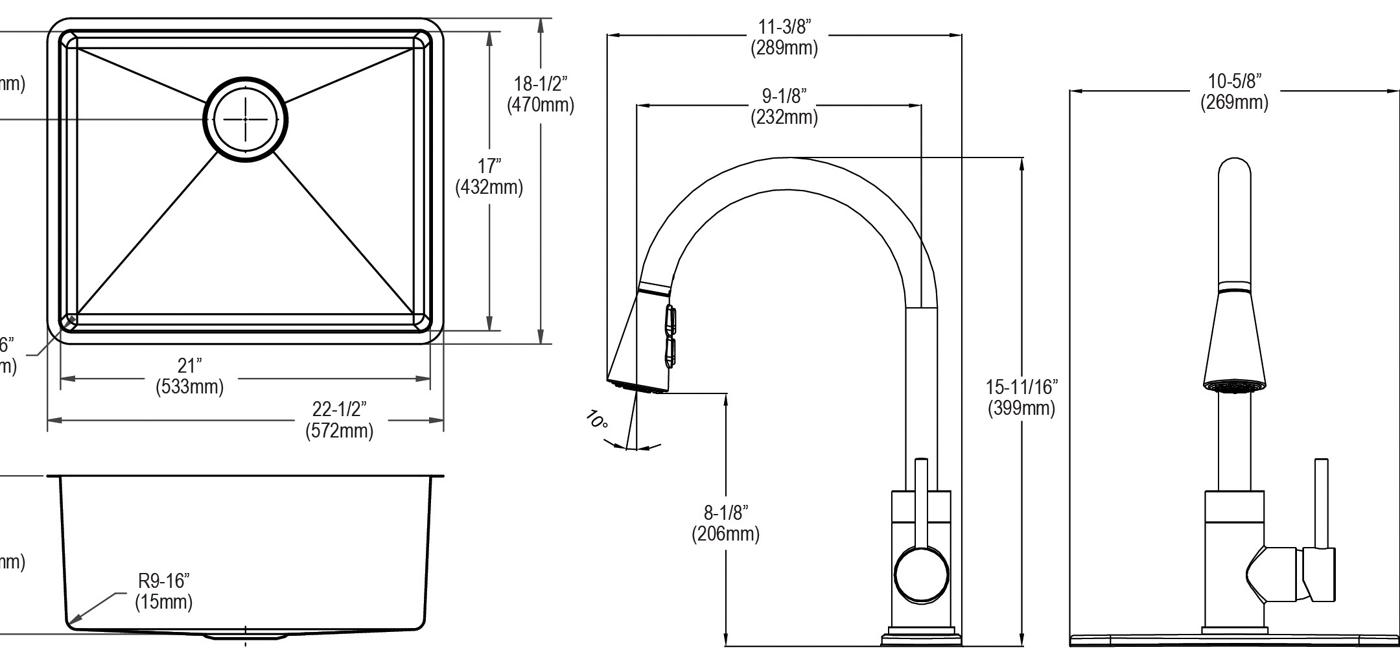 Elkay Tarja Crosstown® Calibre 18 Acero Inoxidable 22-1/2" x 18-1/2" x 9" de Un Tazón Bajo Cubierta (Kit con Llave Rejilla de Fondo y Drenaje) — vista de producto