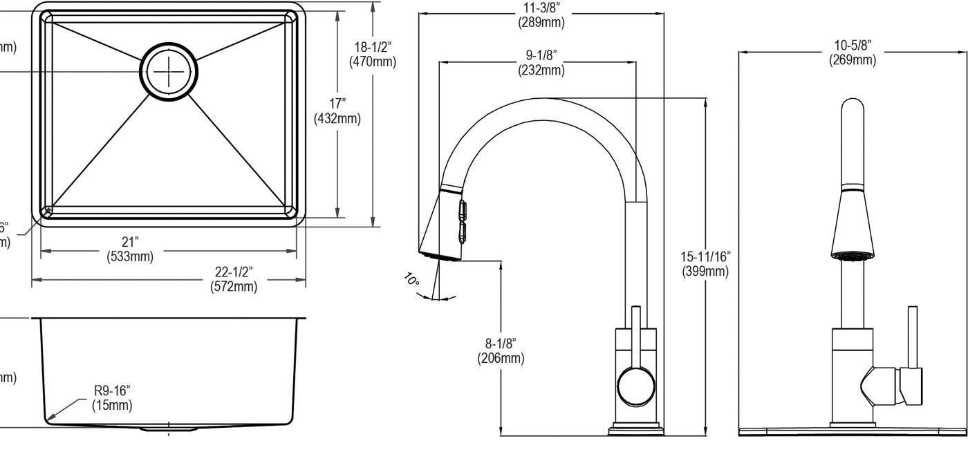 Elkay Tarja Crosstown® Calibre 18 Acero Inoxidable 22-1/2" x 18-1/2" x 9" de Un Tazón Bajo Cubierta (Kit con Llave y Drenaje) — vista de producto