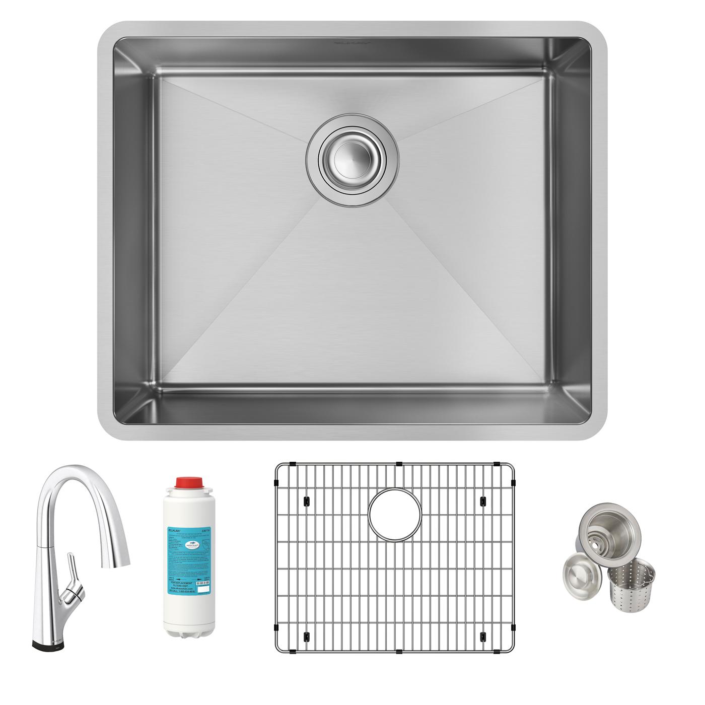 Elkay Tarja Crosstown® Calibre 18 Acero Inoxidable 22-1/2" x 18-1/2" x 9" de Un Tazón Bajo Cubierta (Kit con Llave Filtrada) — ambiente de cocina
