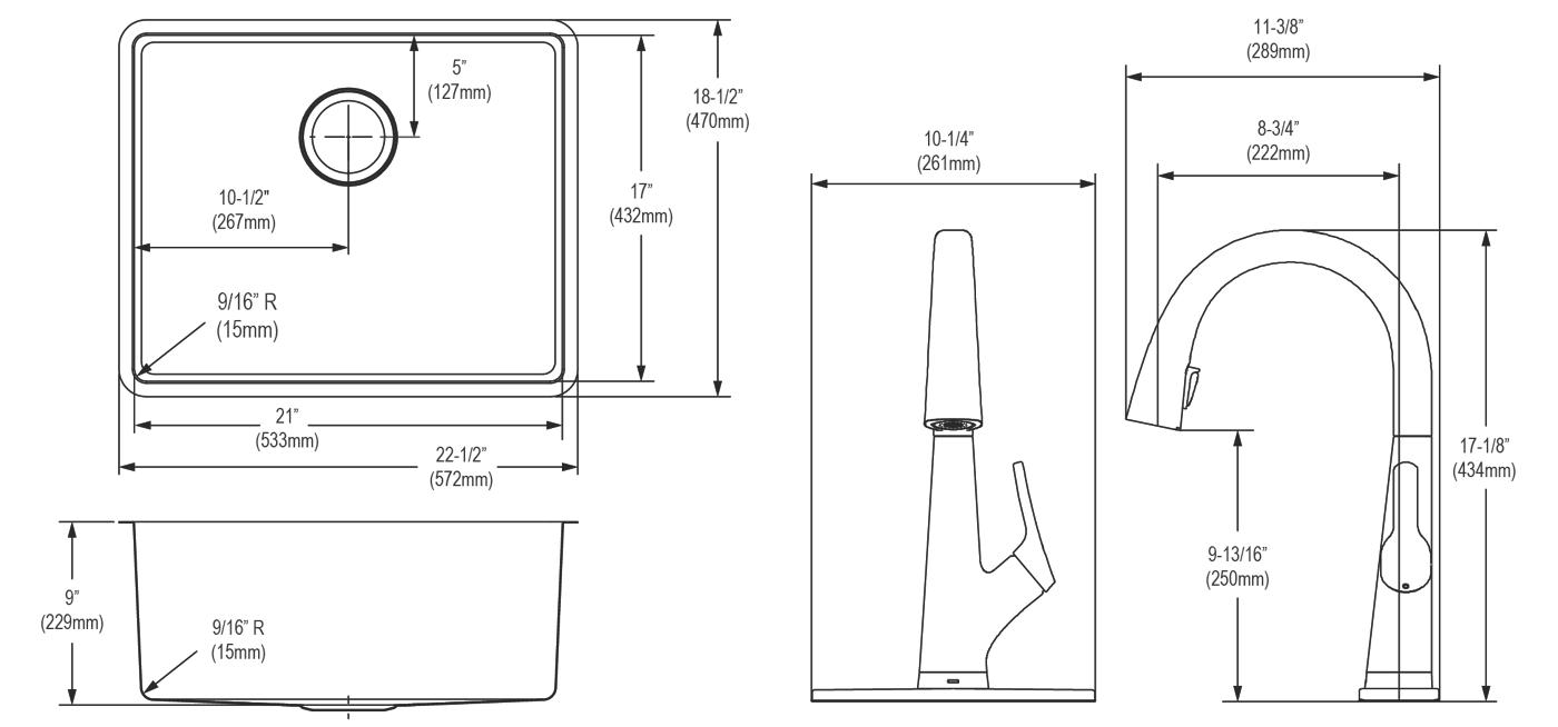 Elkay Tarja Crosstown® Calibre 18 Acero Inoxidable 22-1/2" x 18-1/2" x 9" de Un Tazón Bajo Cubierta (Kit con Llave Filtrada) — vista de producto