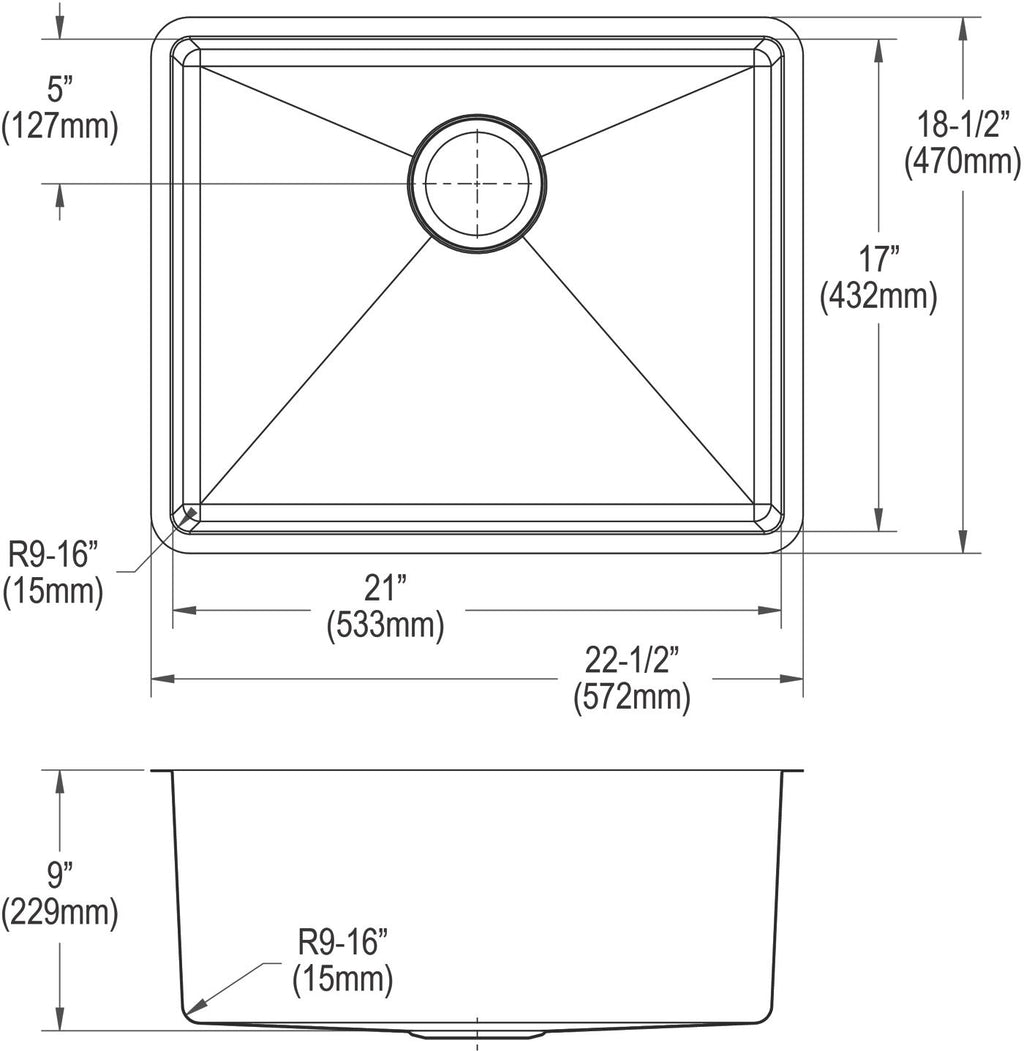 Elkay Tarja Crosstown® Calibre 18 Acero Inoxidable 22-1/2" x 18-1/2" x 9" de Un Tazón Bajo Cubierta (Kit) — vista de producto