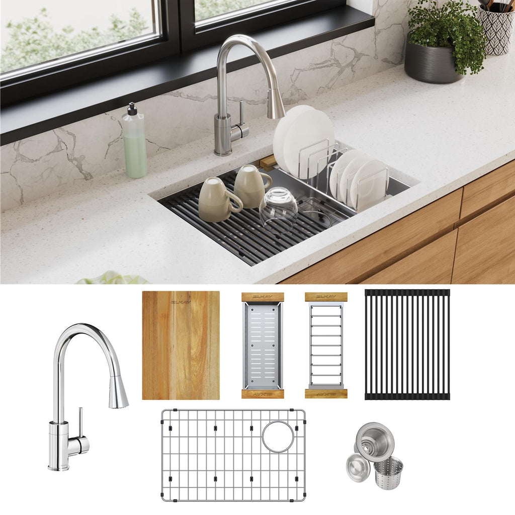 Elkay Tarja Crosstown® Calibre 18 Workstation Acero Inoxidable 25-1/2" x 18-1/2" x 9" de Un Tazón Bajo Cubierta (Kit con Llave) — ambiente de cocina