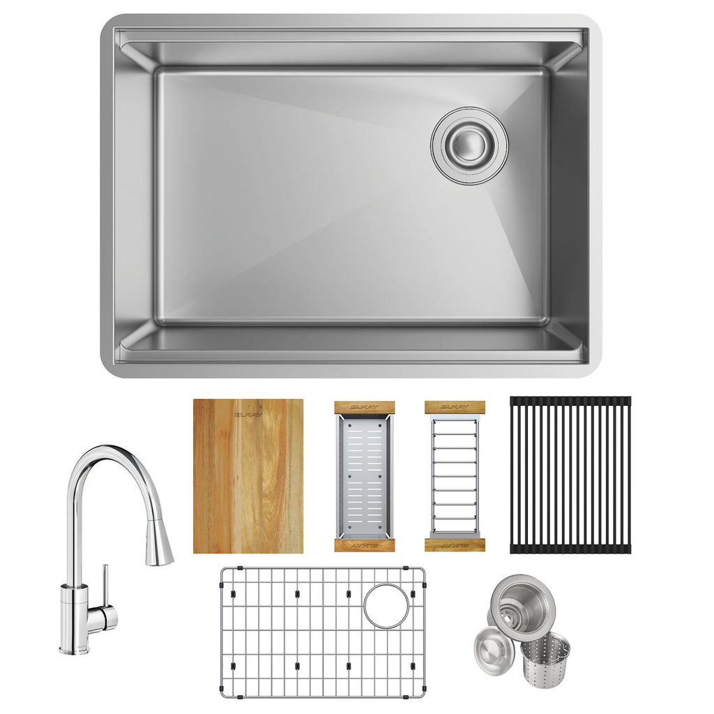 Elkay Tarja Crosstown® Calibre 18 Workstation Acero Inoxidable 25-1/2" x 18-1/2" x 9" de Un Tazón Bajo Cubierta (Kit con Llave) — ambiente de cocina