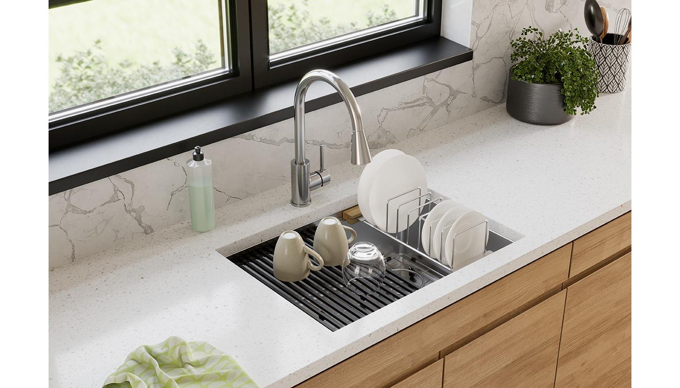 Elkay Tarja Crosstown® Calibre 18 Workstation Acero Inoxidable 25-1/2" x 18-1/2" x 9" de Un Tazón Bajo Cubierta (Kit) — ambiente de cocina