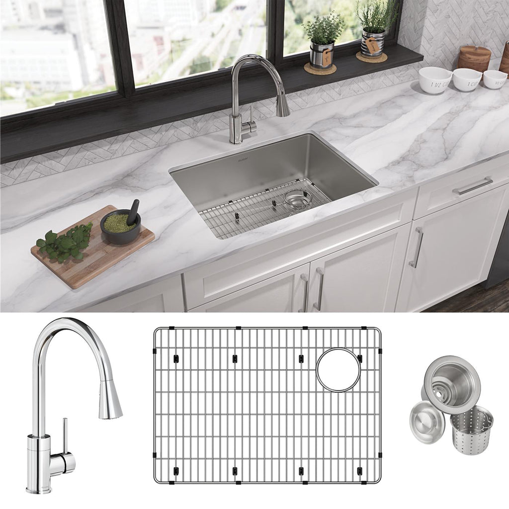 Elkay Tarja Crosstown® Calibre 18 Acero Inoxidable 25-1/2" x 18-1/2" x 9" de Un Tazón Bajo Cubierta (Kit con Llave Rejilla de Fondo y Drenaje) — ambiente de cocina