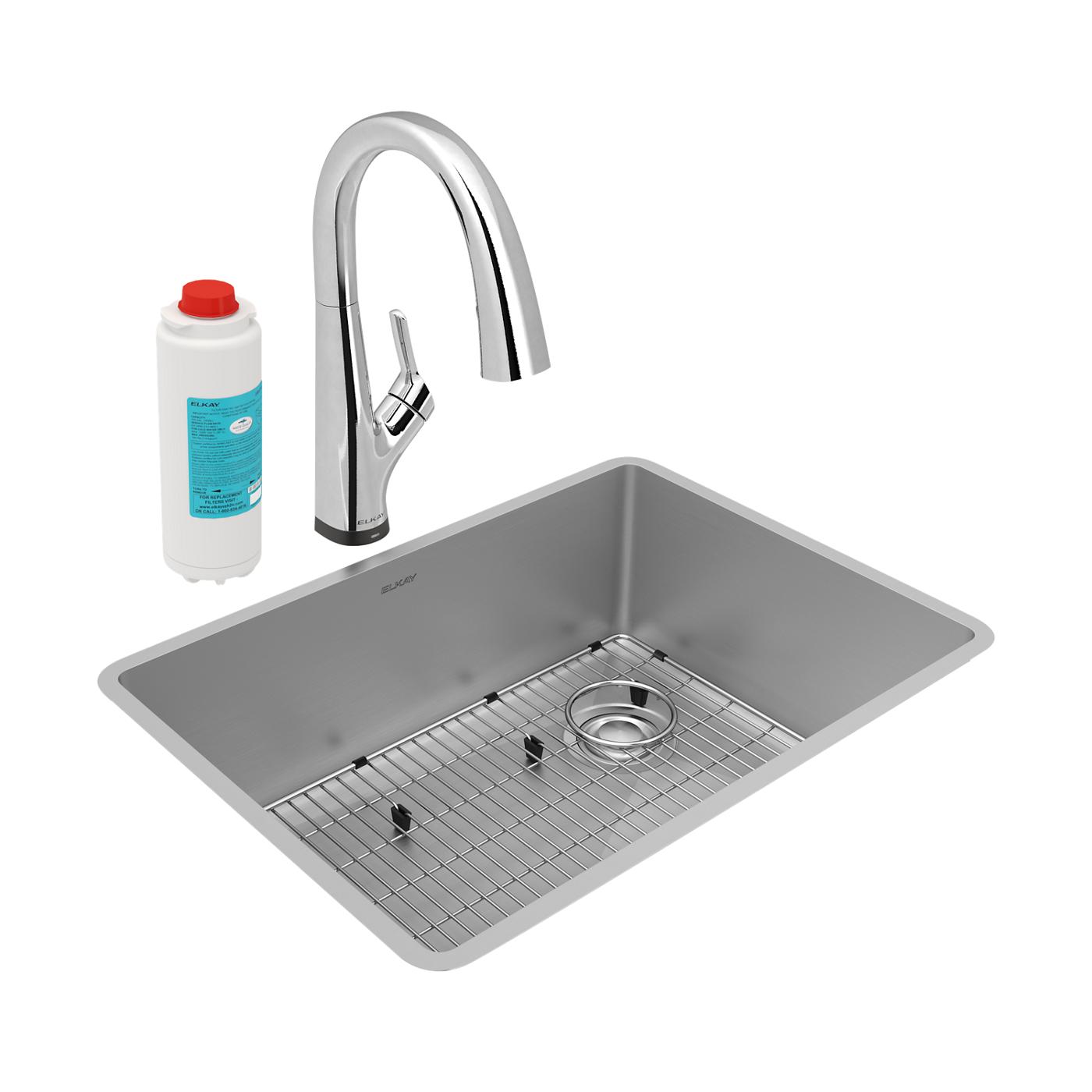 Elkay Tarja Crosstown® Calibre 18 Acero Inoxidable 25-1/2" x 18-1/2" x 9" de Un Tazón Bajo Cubierta (Kit con Llave Filtrada) — vista de producto