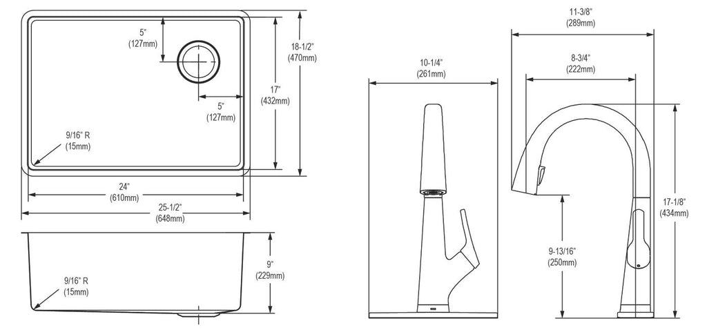 Elkay Tarja Crosstown® Calibre 18 Acero Inoxidable 25-1/2" x 18-1/2" x 9" de Un Tazón Bajo Cubierta (Kit con Llave Filtrada) — vista de producto