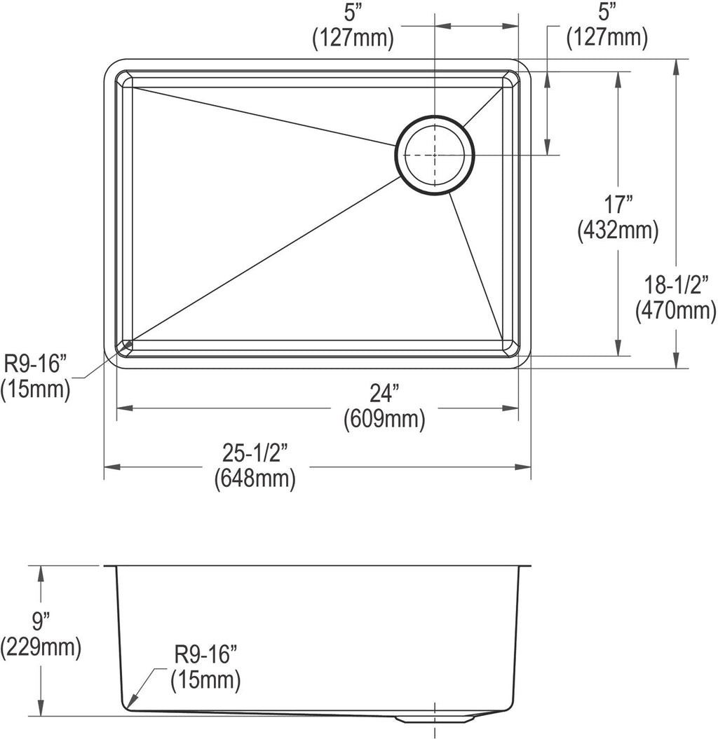 Elkay Tarja Crosstown® Calibre 18 Acero Inoxidable 25-1/2" x 18-1/2" x 9" de Un Tazón Bajo Cubierta — vista de producto