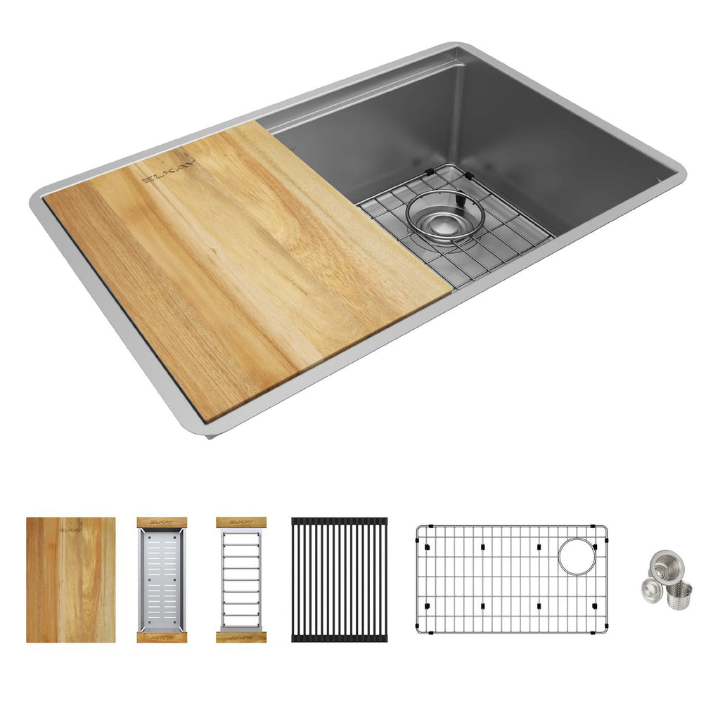 Elkay Tarja Crosstown® Calibre 18 Workstation Acero Inoxidable 28-1/2" x 18-1/2" x 8-1/2" de Un Tazón Bajo Cubierta (Kit) — ambiente de cocina