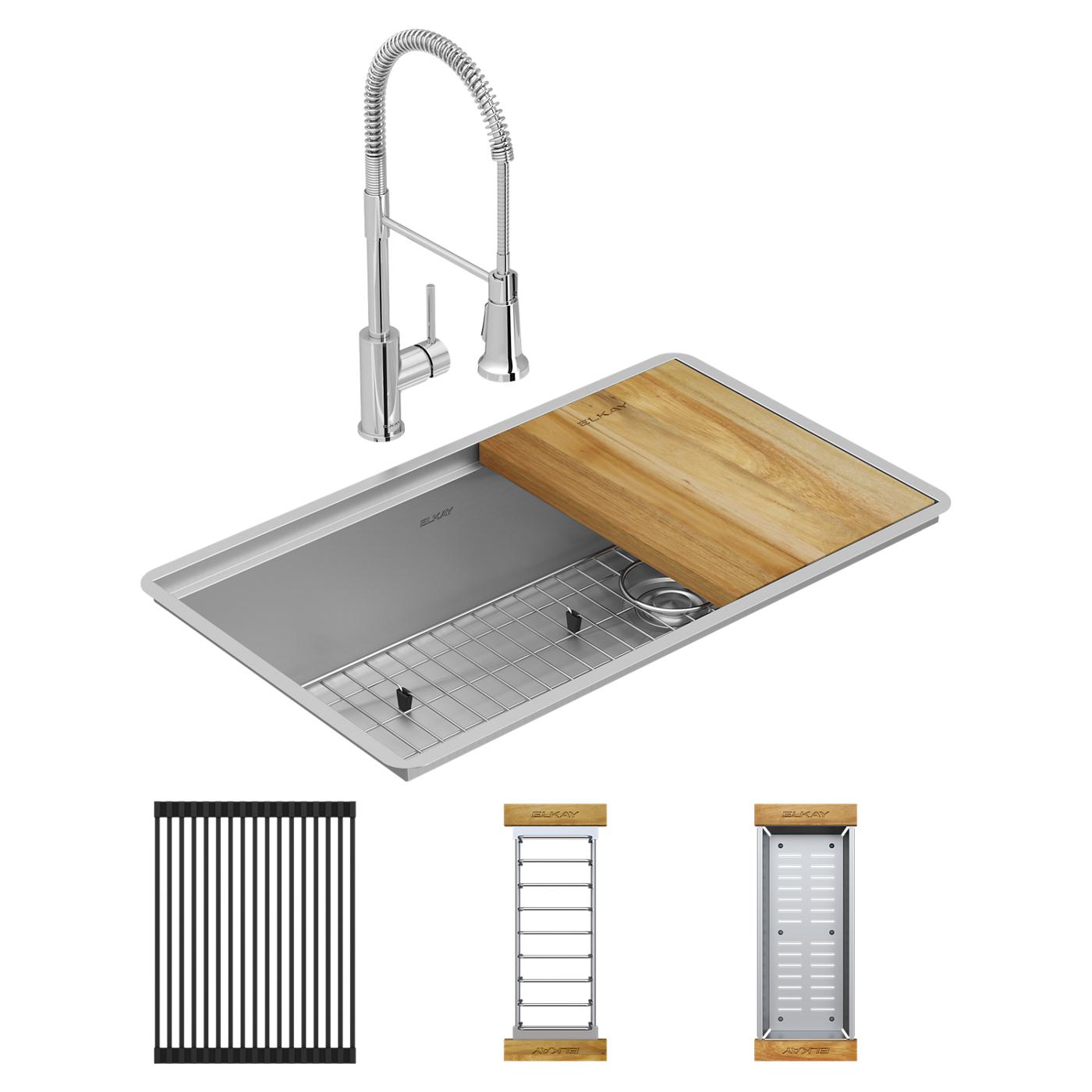 Elkay Tarja Crosstown® Calibre 18 Workstation Acero Inoxidable 31-1/2" x 18-1/2" x 9" de Un Tazón Bajo Cubierta (Kit con Llave) — vista de producto
