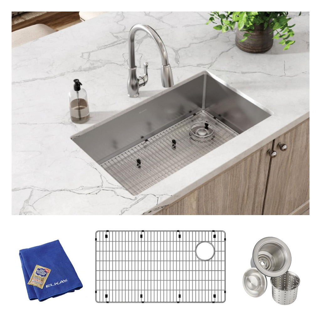 Elkay Tarja Crosstown® Calibre 18 Acero Inoxidable 31-1/2" x 18-1/2" x 9" de Un Tazón Bajo Cubierta (Kit) — ambiente de cocina