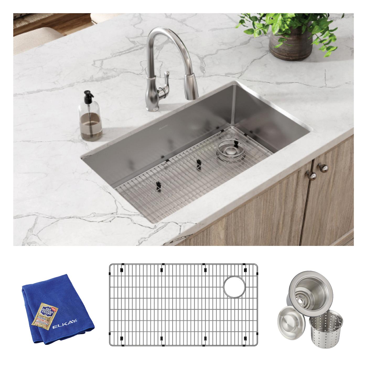 Elkay Tarja Crosstown® Calibre 18 Acero Inoxidable 31-1/2" x 18-1/2" x 9" de Un Tazón Bajo Cubierta (Kit) — ambiente de cocina