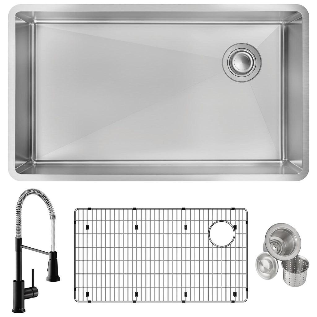 Elkay Tarja Crosstown® Calibre 18 Acero Inoxidable 31-1/2" x 18-1/2" x 9" de Un Tazón Bajo Cubierta (Kit con Llave Rejilla de Fondo y Drenaje) — ambiente de cocina