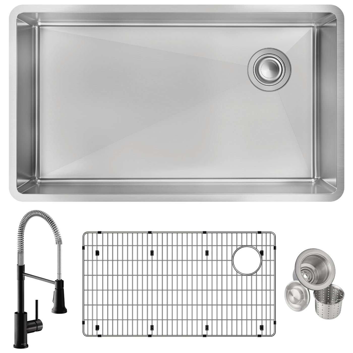 Elkay Tarja Crosstown® Calibre 18 Acero Inoxidable 31-1/2" x 18-1/2" x 9" de Un Tazón Bajo Cubierta (Kit con Llave Rejilla de Fondo y Drenaje) — ambiente de cocina