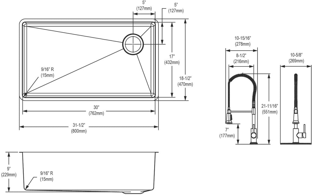 Elkay Tarja Crosstown® Calibre 18 Acero Inoxidable 31-1/2" x 18-1/2" x 9" de Un Tazón Bajo Cubierta (Kit) with Faucet — vista de producto