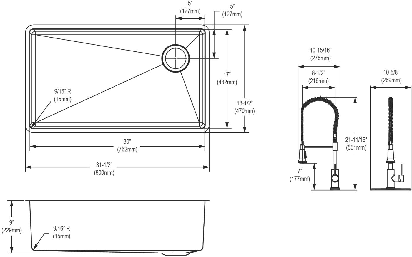 Elkay Tarja Crosstown® Calibre 18 Acero Inoxidable 31-1/2" x 18-1/2" x 9" de Un Tazón Bajo Cubierta (Kit) with Faucet — vista de producto