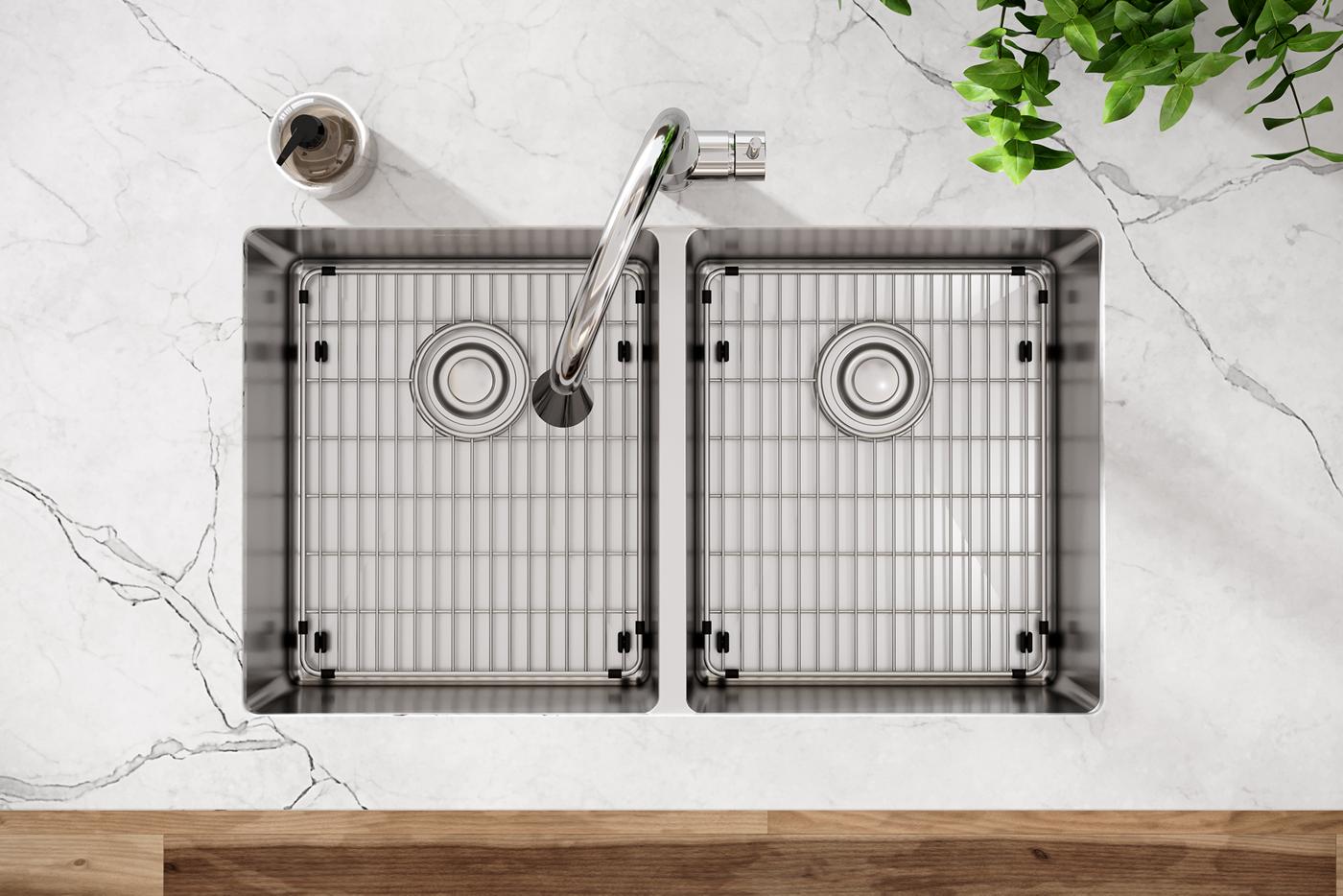 Elkay Tarja Crosstown® Calibre 18 Acero Inoxidable 31-1/2" x 18-1/2" x 9" de Dos Tazones Iguales Bajo Cubierta (Kit) — ambiente de cocina