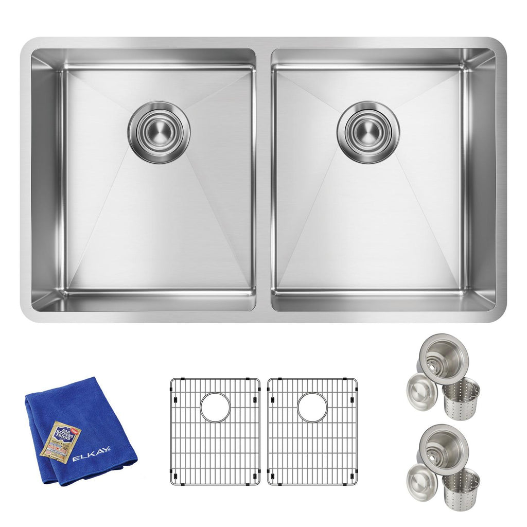 Elkay Tarja Crosstown® Calibre 18 Acero Inoxidable 31-1/2" x 18-1/2" x 9" de Dos Tazones Iguales Bajo Cubierta (Kit) — vista de producto