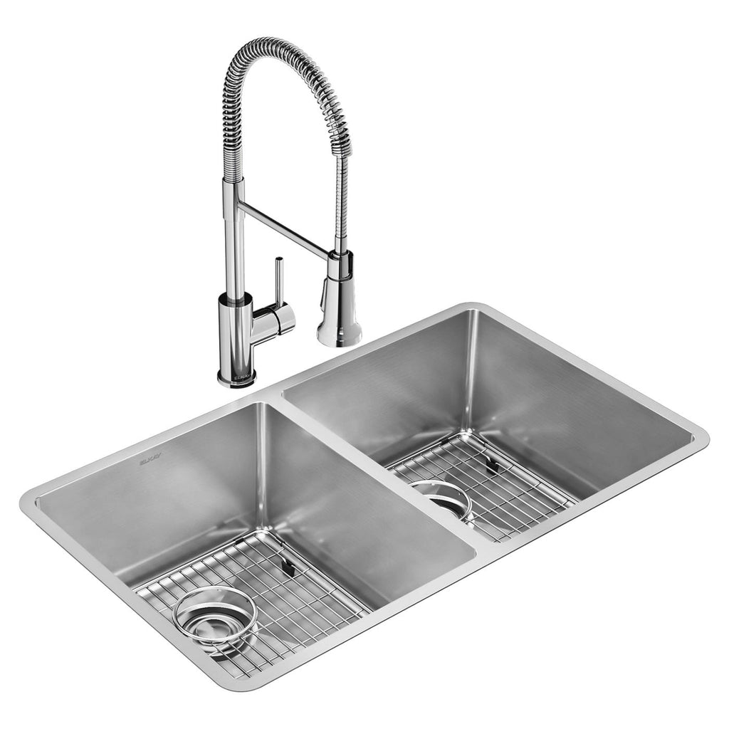 Elkay Tarja Crosstown® Calibre 18 Acero Inoxidable 31-1/2" x 18-1/2" x 9" de Dos Tazones Iguales Bajo Cubierta (Kit) with Faucet — vista de producto