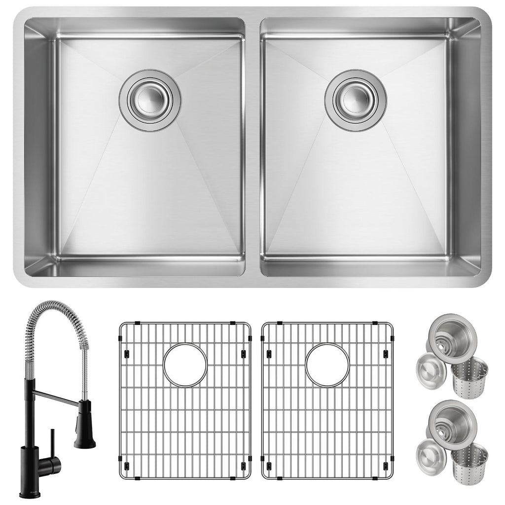 Elkay Tarja Crosstown® Calibre 18 Acero Inoxidable 31-1/2" x 18-1/2" x 9" de Dos Tazones Iguales Bajo Cubierta (Kit con Llave Rejilla de Fondo y Drenaje) — ambiente de cocina