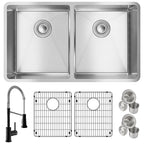 Elkay Tarja Crosstown® Calibre 18 Acero Inoxidable 31-1/2" x 18-1/2" x 9" de Dos Tazones Iguales Bajo Cubierta (Kit con Llave Rejilla de Fondo y Drenaje) — ambiente de cocina
