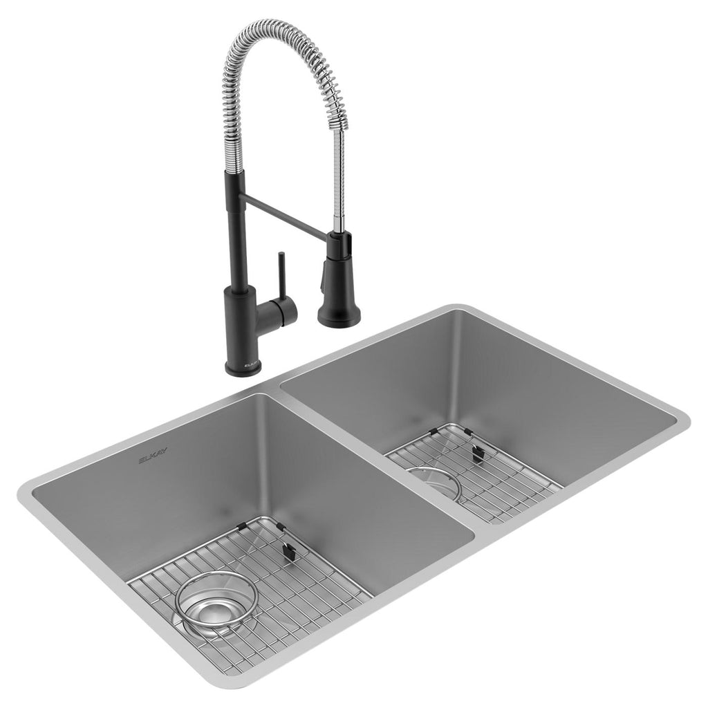 Elkay Tarja Crosstown® Calibre 18 Acero Inoxidable 31-1/2" x 18-1/2" x 9" de Dos Tazones Iguales Bajo Cubierta (Kit con Llave Rejilla de Fondo y Drenaje) — vista de producto