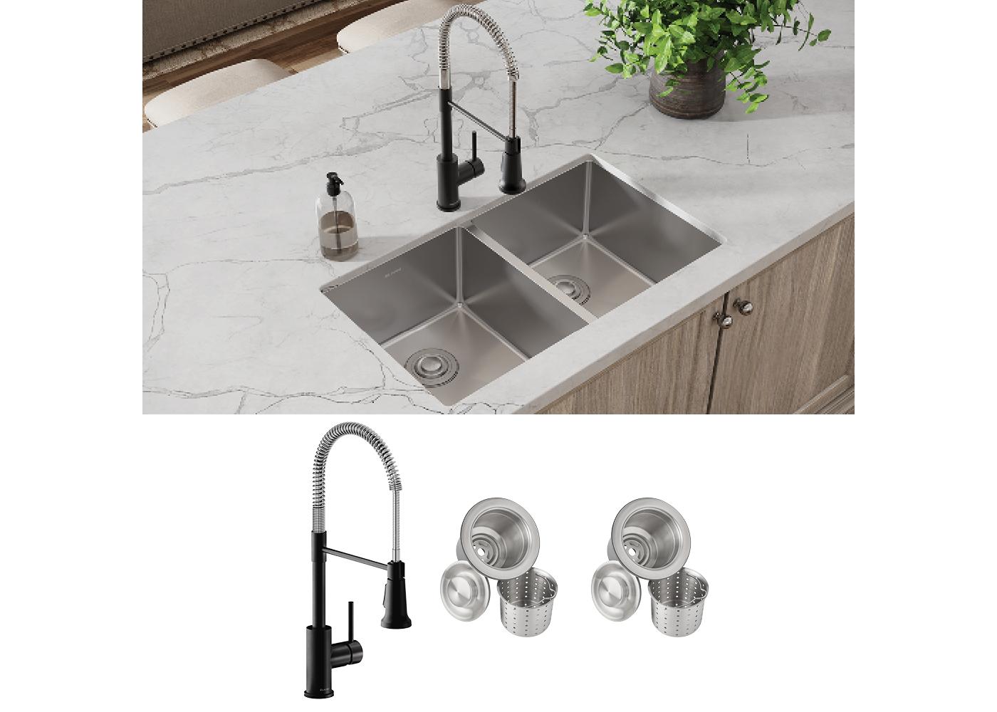 Elkay Tarja Crosstown® Calibre 18 Acero Inoxidable 31-1/2" x 18-1/2" x 9" de Dos Tazones Iguales Bajo Cubierta (Kit con Llave y Drenaje) — ambiente de cocina