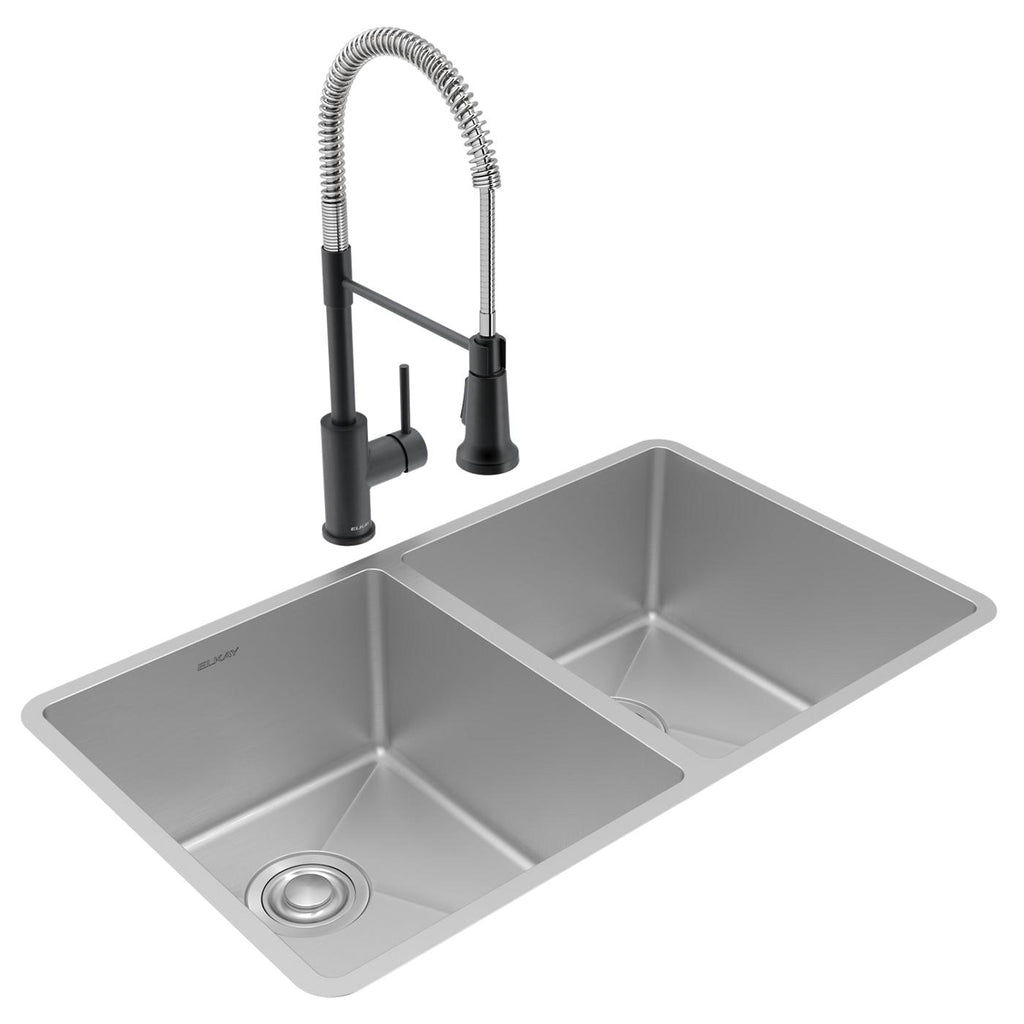 Elkay Tarja Crosstown® Calibre 18 Acero Inoxidable 31-1/2" x 18-1/2" x 9" de Dos Tazones Iguales Bajo Cubierta (Kit con Llave y Drenaje) — vista de producto