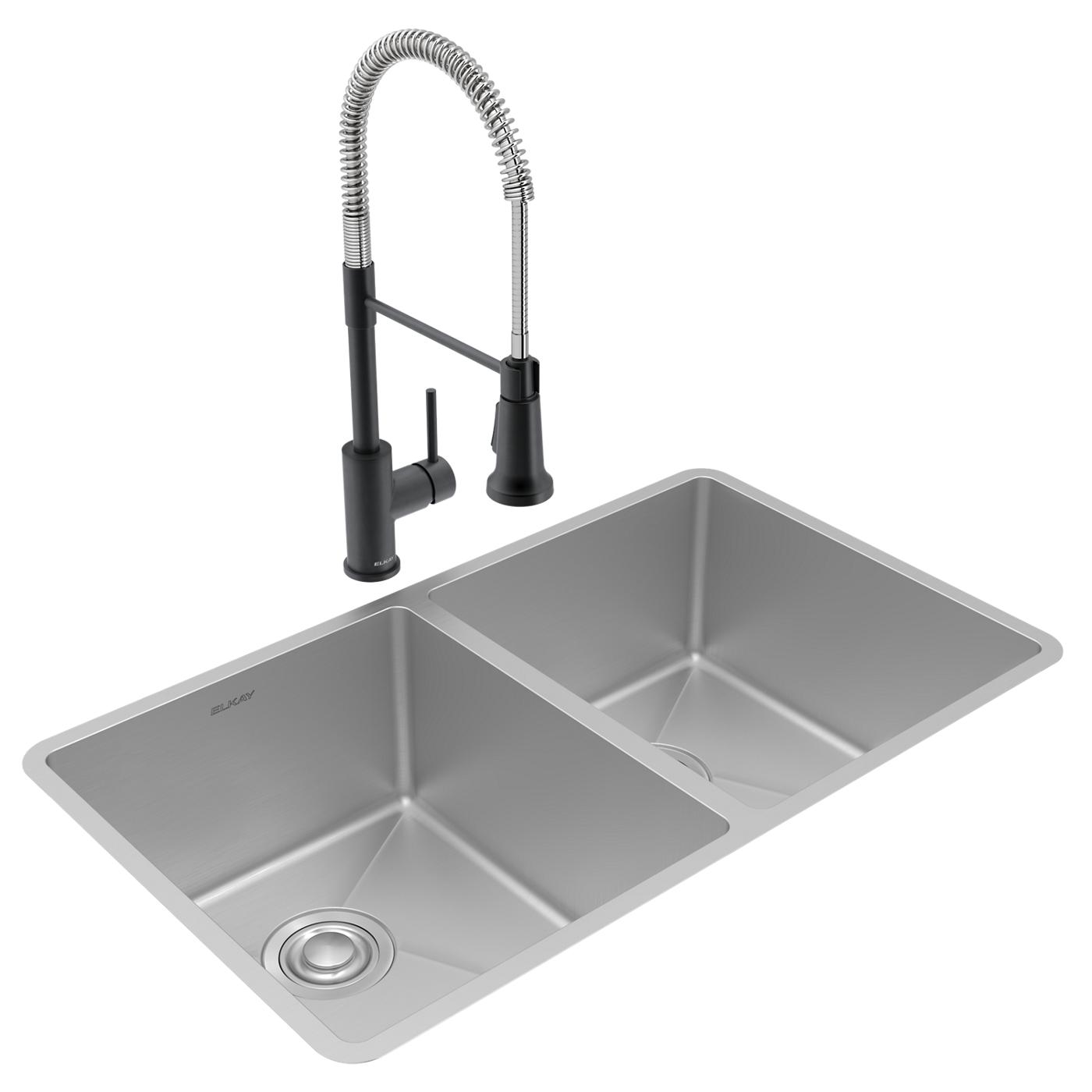 Elkay Tarja Crosstown® Calibre 18 Acero Inoxidable 31-1/2" x 18-1/2" x 9" de Dos Tazones Iguales Bajo Cubierta (Kit con Llave y Drenaje) — vista de producto