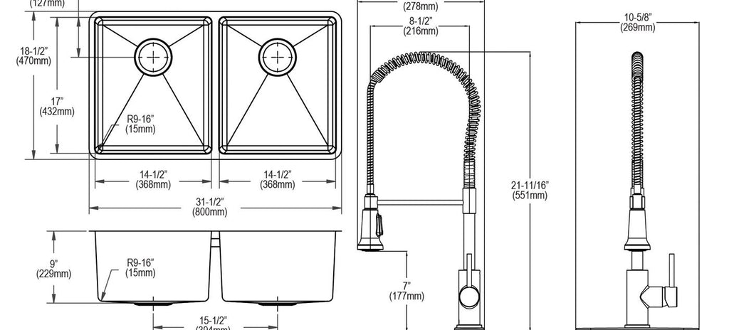Elkay Tarja Crosstown® Calibre 18 Acero Inoxidable 31-1/2" x 18-1/2" x 9" de Dos Tazones Iguales Bajo Cubierta (Kit con Llave y Drenaje) — vista de producto
