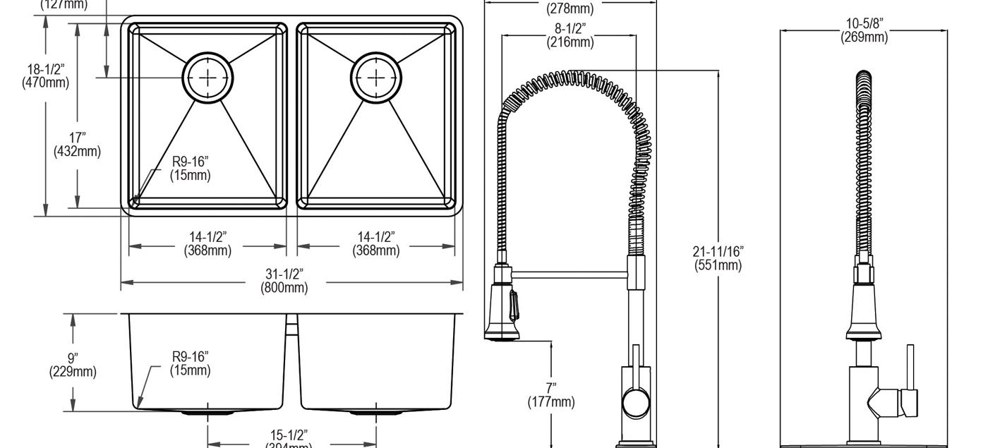 Elkay Tarja Crosstown® Calibre 18 Acero Inoxidable 31-1/2" x 18-1/2" x 9" de Dos Tazones Iguales Bajo Cubierta (Kit con Llave y Drenaje) — vista de producto