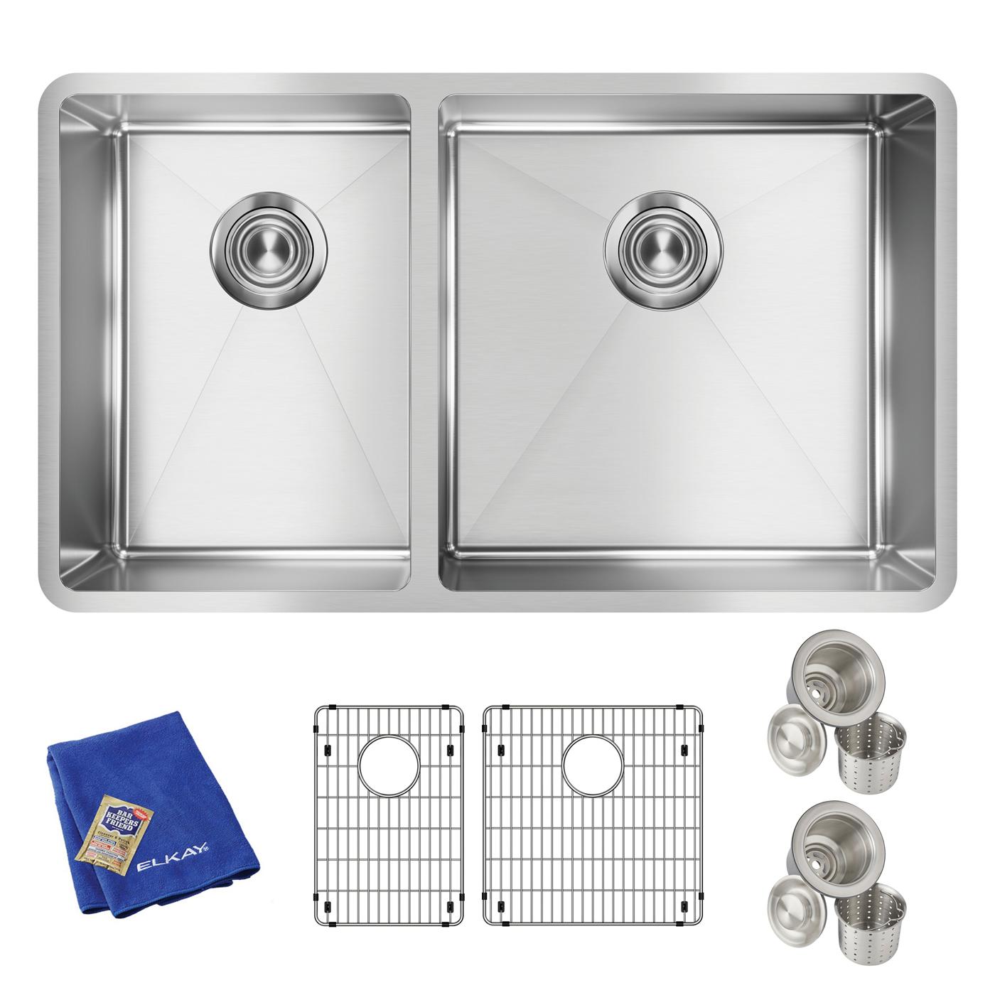 Elkay Tarja Crosstown® Calibre 18 Acero Inoxidable 31-1/2" x 18-1/2" x 9" 40/60 de Dos Tazones Bajo Cubierta (Kit) — vista de producto