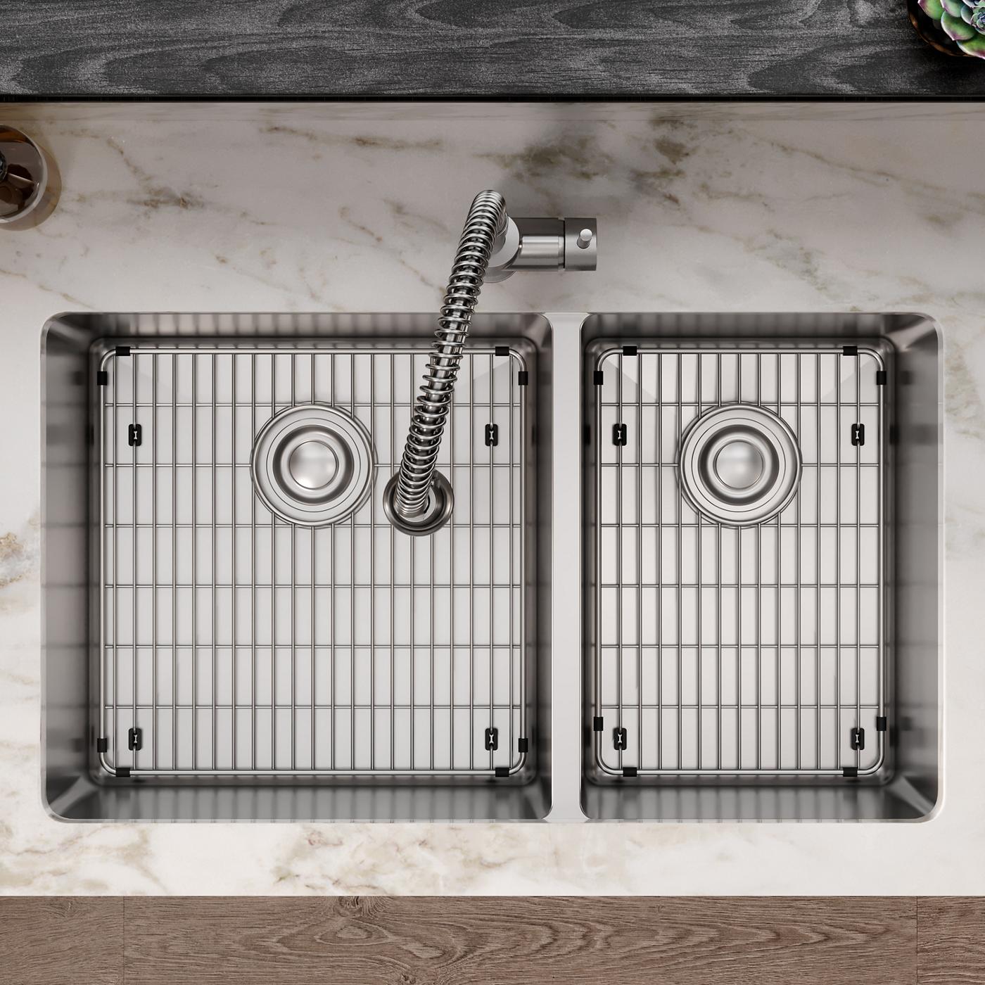 Elkay Tarja Crosstown® Calibre 18 Acero Inoxidable 31-1/2" x 18-1/2" x 9" 60/40 de Dos Tazones Bajo Cubierta (Kit) — ambiente de cocina