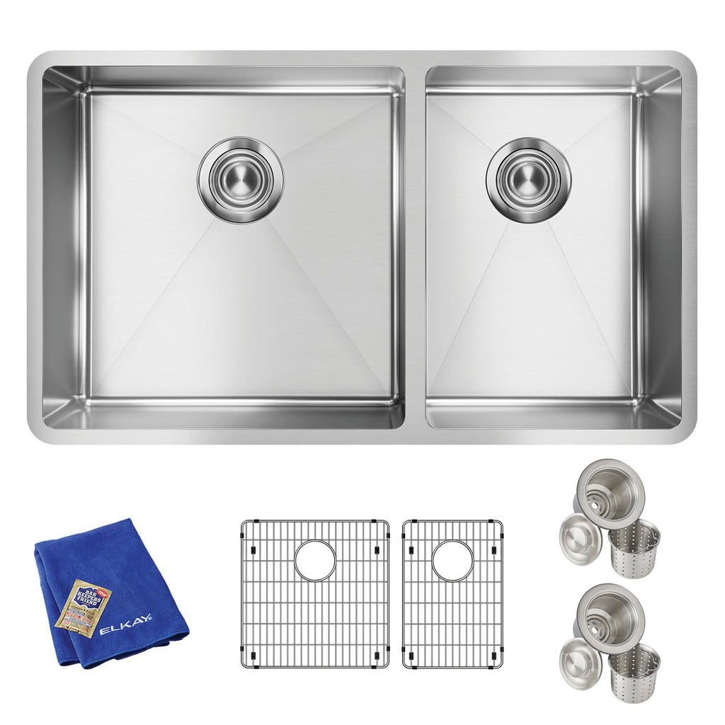 Elkay Tarja Crosstown® Calibre 18 Acero Inoxidable 31-1/2" x 18-1/2" x 9" 60/40 de Dos Tazones Bajo Cubierta (Kit) — vista de producto