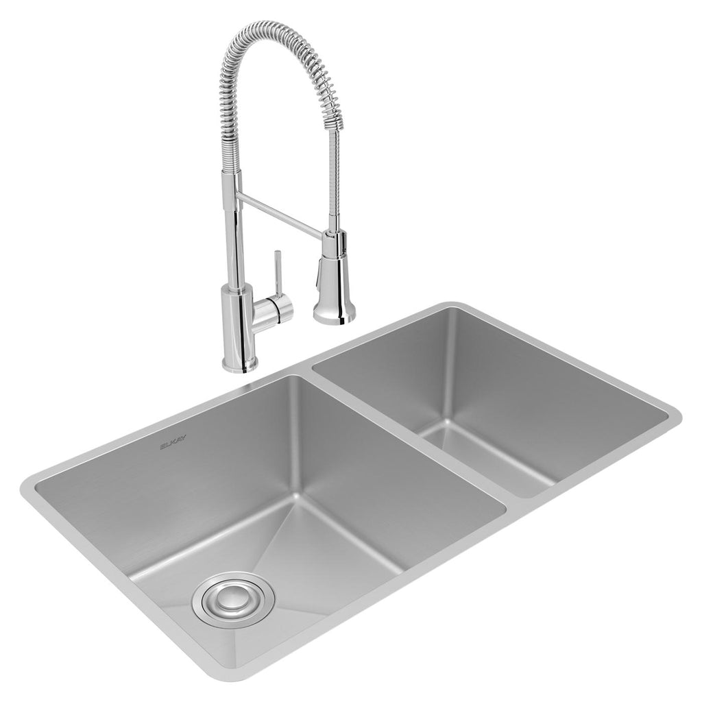 Elkay Tarja Crosstown® Calibre 18 Acero Inoxidable 31-1/2" x 18-1/2" x 9" 60/40 de Dos Tazones Bajo Cubierta (Kit con Llave y Drenaje) — vista de producto