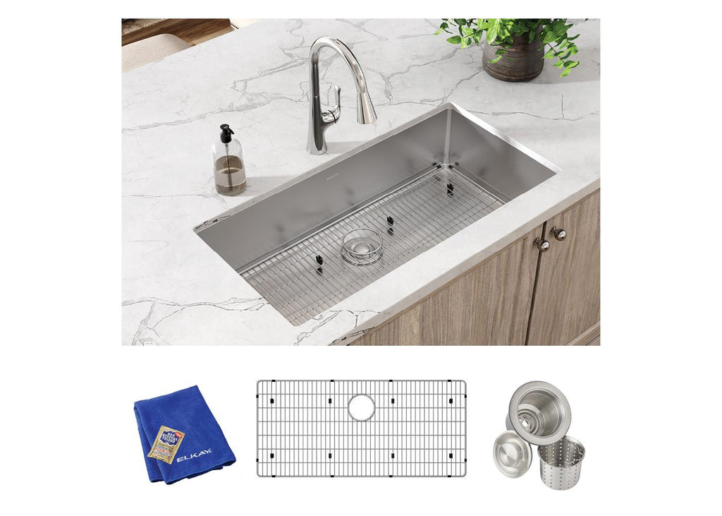 Elkay Tarja Crosstown® Calibre 18 Acero Inoxidable 36-1/2" x 18-1/2" x 9" de Un Tazón Bajo Cubierta (Kit) — ambiente de cocina