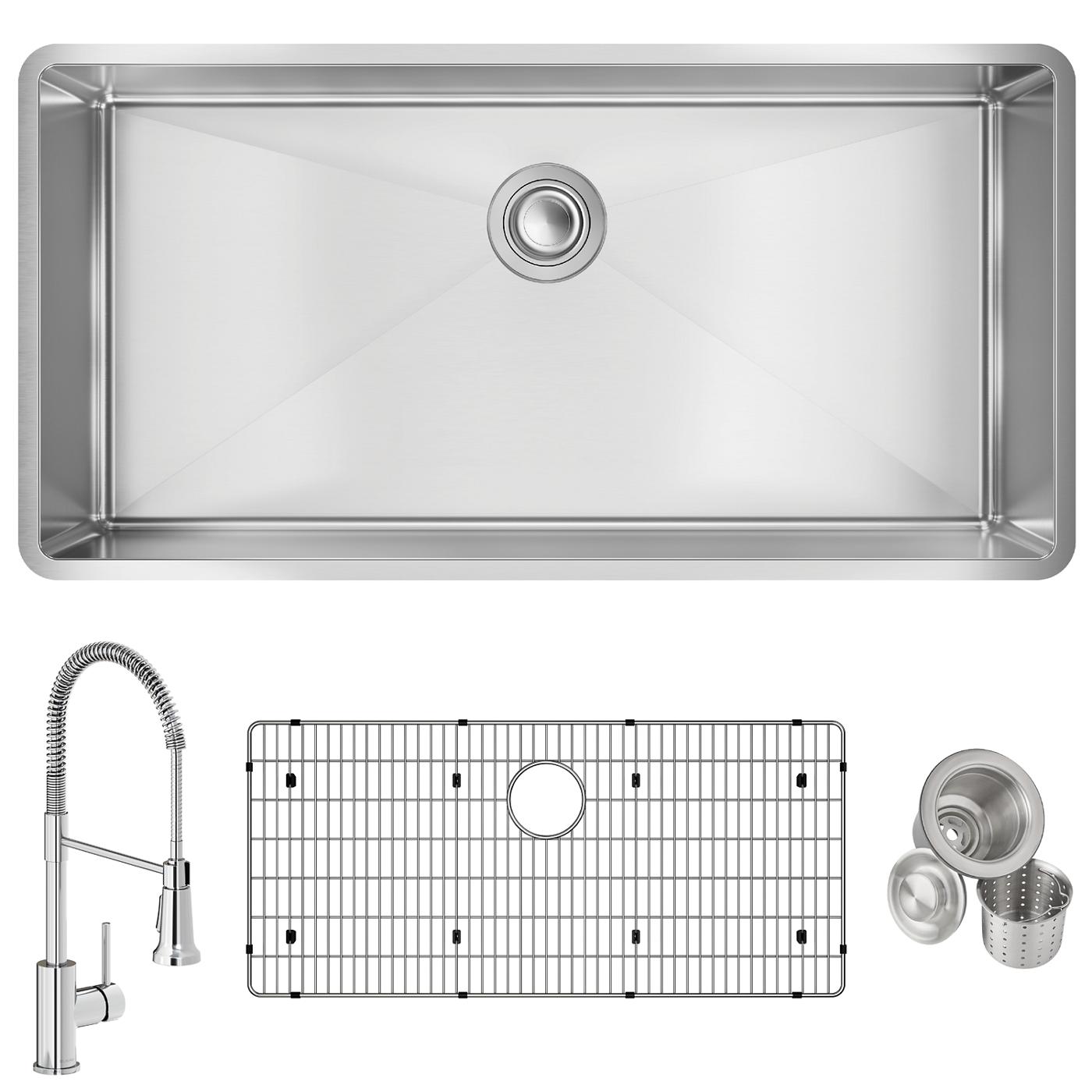Elkay Tarja Crosstown® Calibre 18 Acero Inoxidable 36-1/2" x 18-1/2" x 9" de Un Tazón Bajo Cubierta (Kit con Llave Rejilla de Fondo y Drenaje) — ambiente de cocina