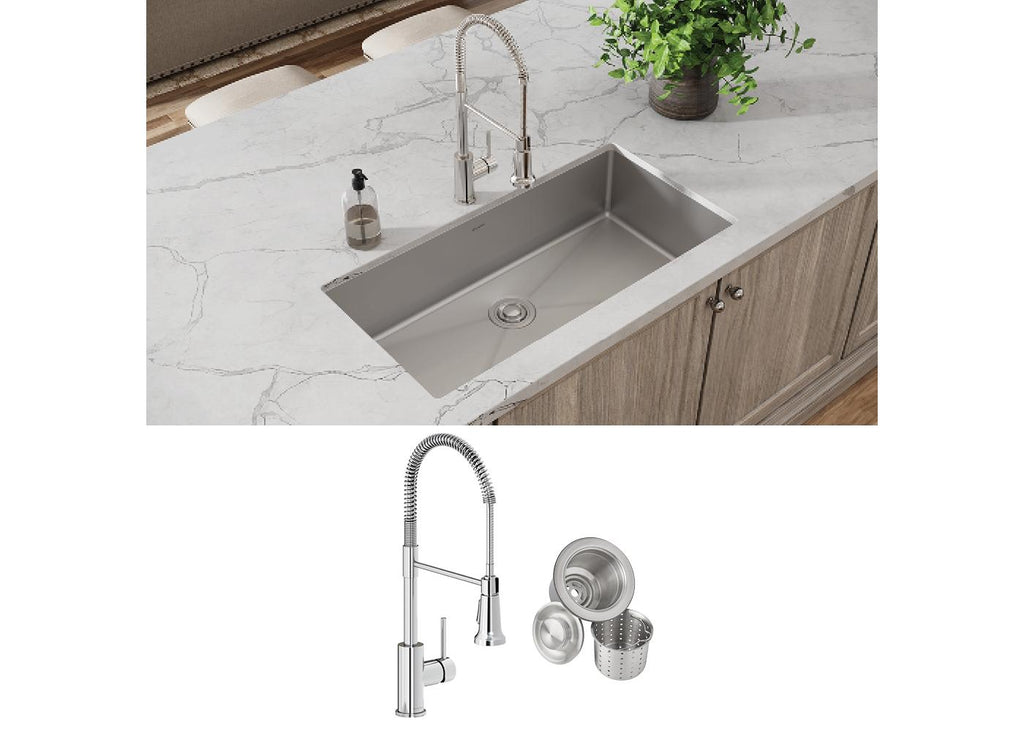 Elkay Tarja Crosstown® Calibre 18 Acero Inoxidable 36-1/2" x 18-1/2" x 9" de Un Tazón Bajo Cubierta (Kit con Llave y Drenaje) — ambiente de cocina