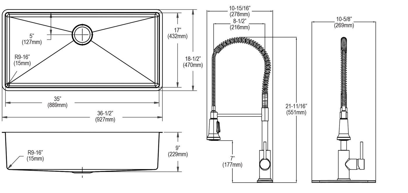 Elkay Tarja Crosstown® Calibre 18 Acero Inoxidable 36-1/2" x 18-1/2" x 9" de Un Tazón Bajo Cubierta (Kit con Llave y Drenaje) — vista de producto