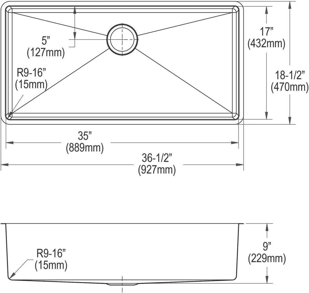 Elkay Tarja Crosstown® Calibre 18 Acero Inoxidable 36-1/2" x 18-1/2" x 9" de Un Tazón Bajo Cubierta — vista de producto