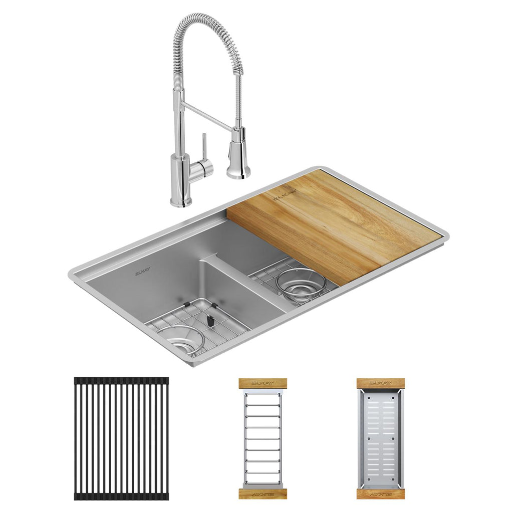 Elkay Tarja Crosstown® Calibre 18 Workstation Acero Inoxidable 31-1/2" x 18-1/2" x 9" de Dos Tazones Iguales Bajo Cubierta (Kit con Llave) con Aqua Divide — vista de producto