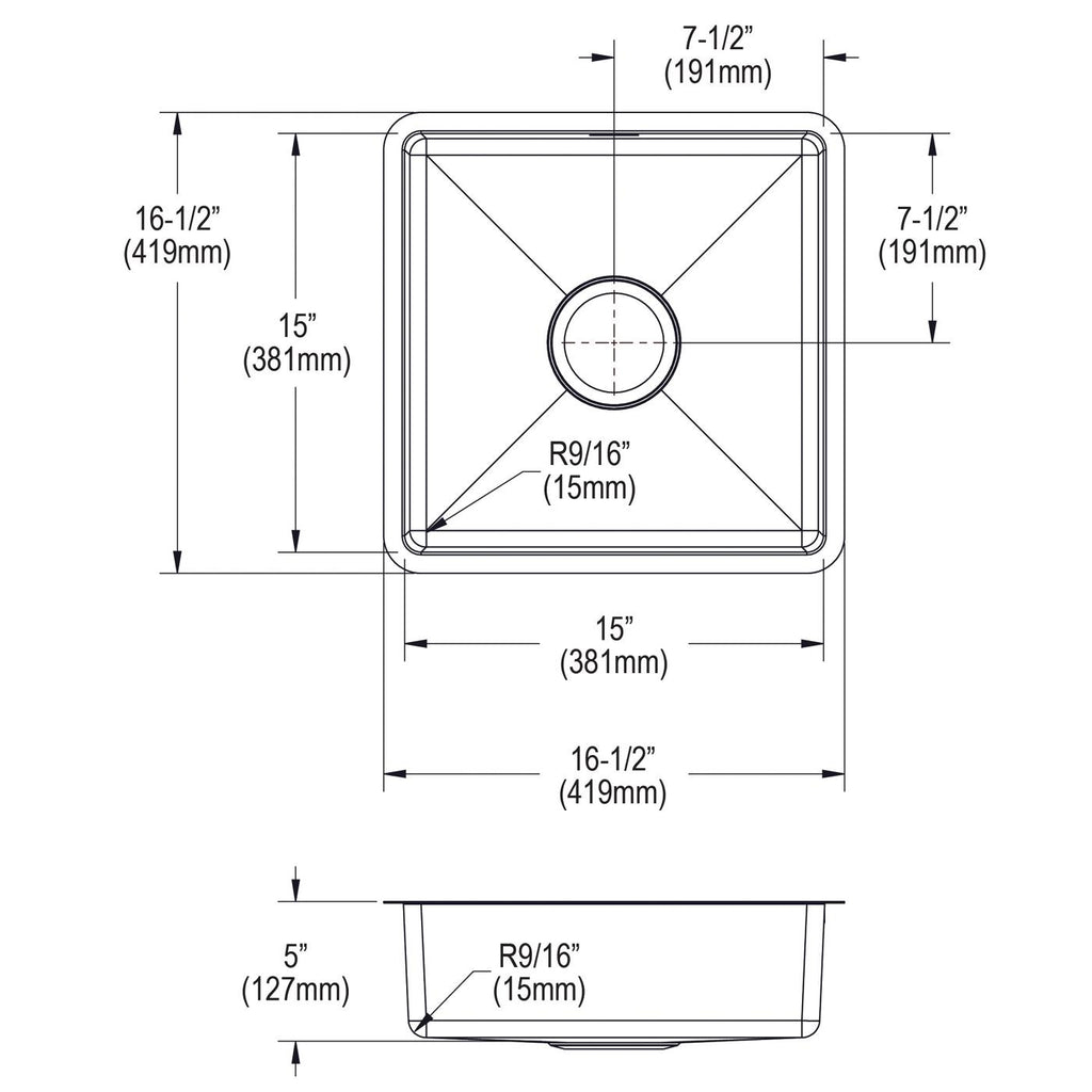 Elkay Tarja Crosstown® Calibre 18 Acero Inoxidable 16-1/2" x 16-1/2" x 5" de Un Tazón Bajo Cubierta — vista de producto