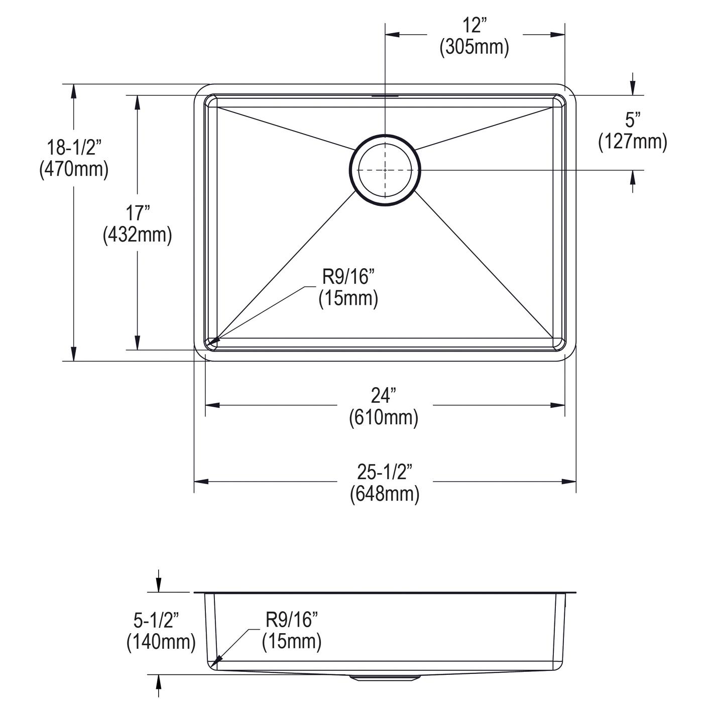 Elkay Tarja Crosstown® Calibre 18 Acero Inoxidable 25-1/2" x 18-1/2" x 5-1/2" de Un Tazón Bajo Cubierta — vista de producto