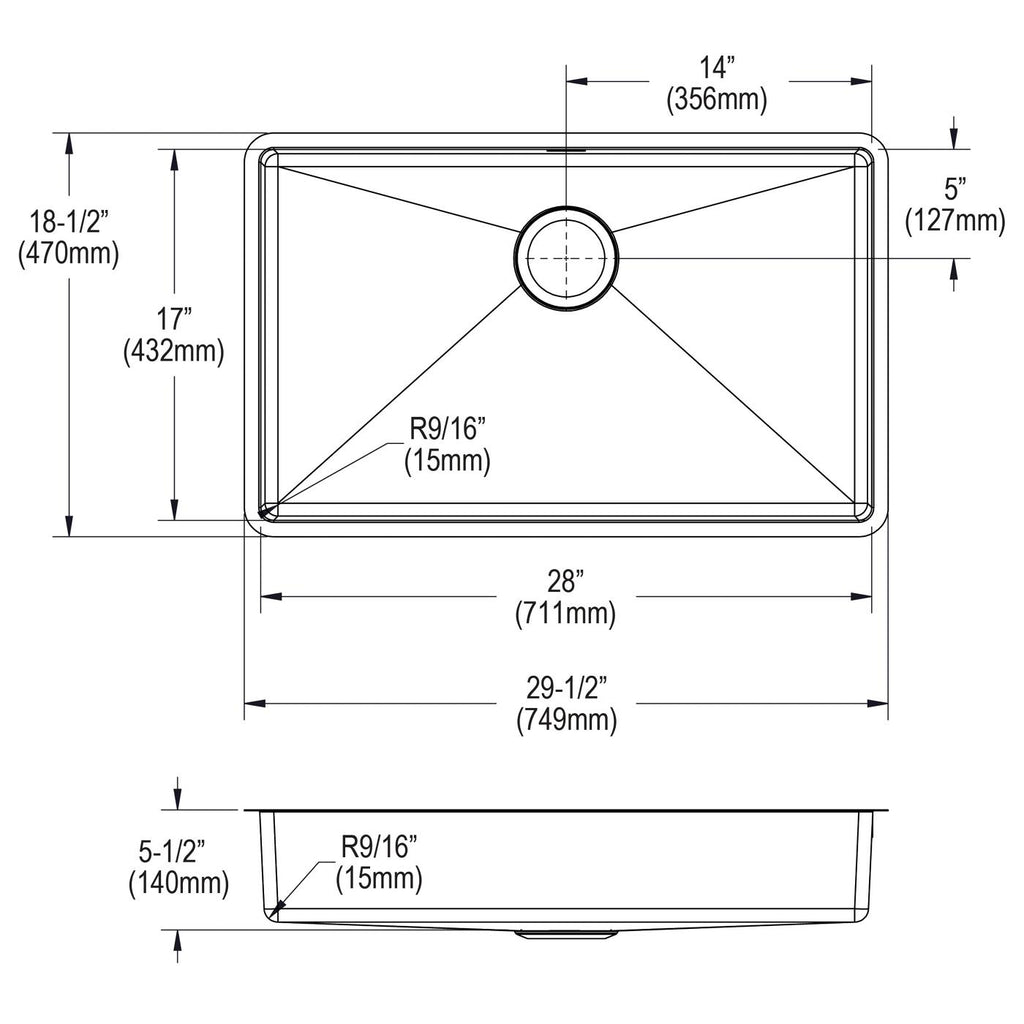 Elkay Tarja Crosstown® Calibre 18 Acero Inoxidable 29-1/2" x 18-1/2" x 5-1/2" de Un Tazón Bajo Cubierta — vista de producto