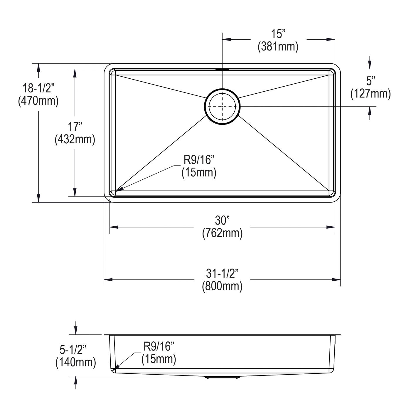 Elkay Tarja Crosstown® Calibre 18 Acero Inoxidable 31-1/2" x 18-1/2" x 5-1/2" de Un Tazón Bajo Cubierta — vista de producto