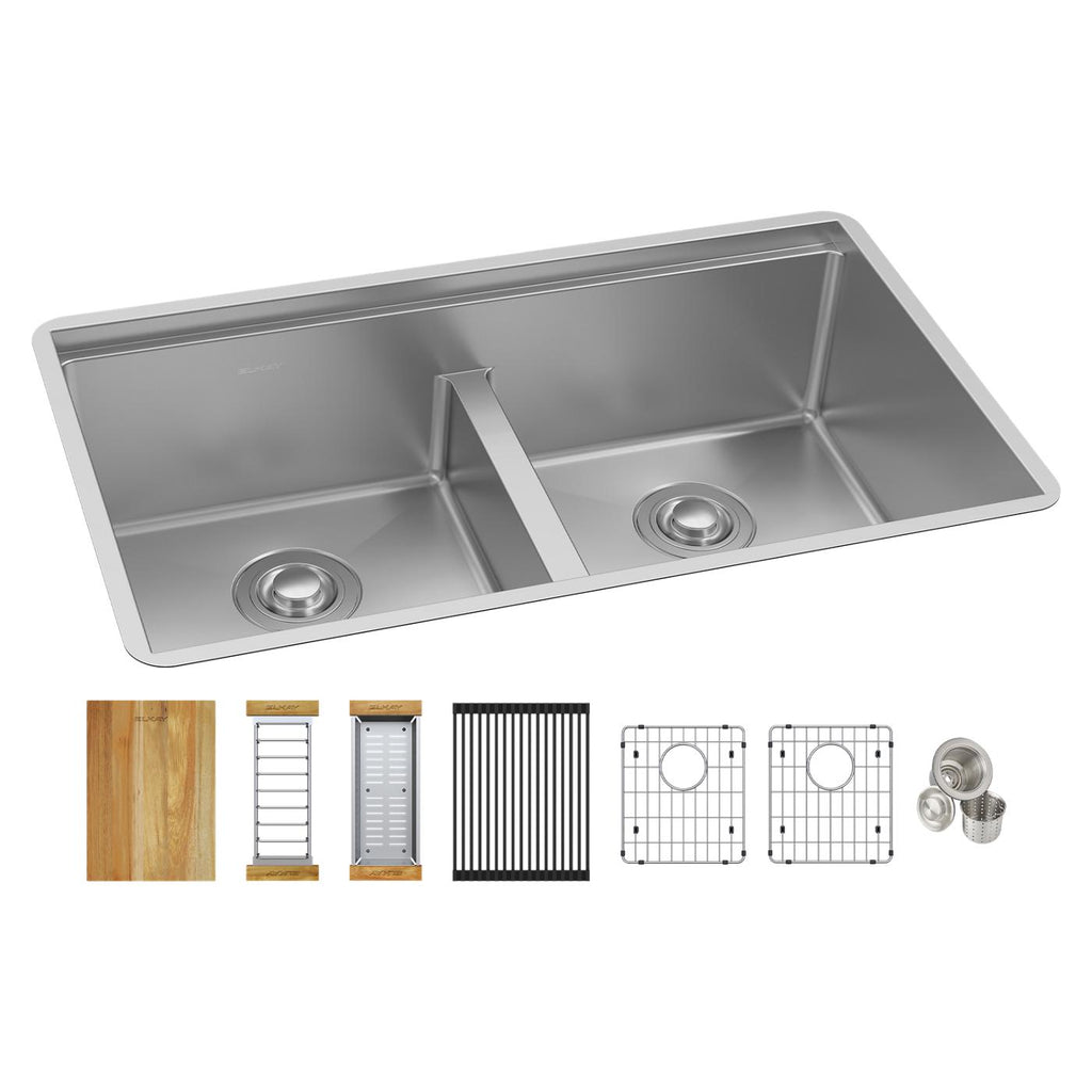Elkay Tarja Crosstown® Calibre 18 Workstation Acero Inoxidable 31-1/2" x 18-1/2" x 9" de Dos Tazones Iguales (Kit con Aqua Divide) — vista de producto