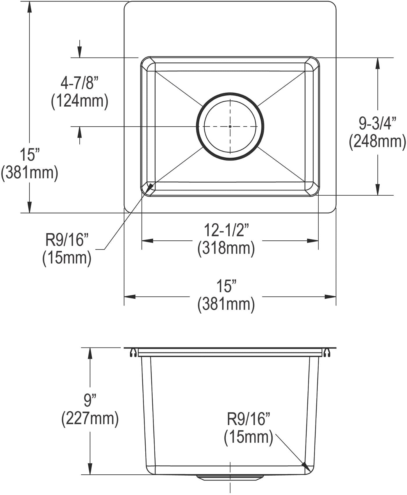 Elkay Tarja Crosstown® Calibre 18 Acero Inoxidable 15" x 15" x 9" de Un Tazón de Doble Montaje (Kit) — vista de producto