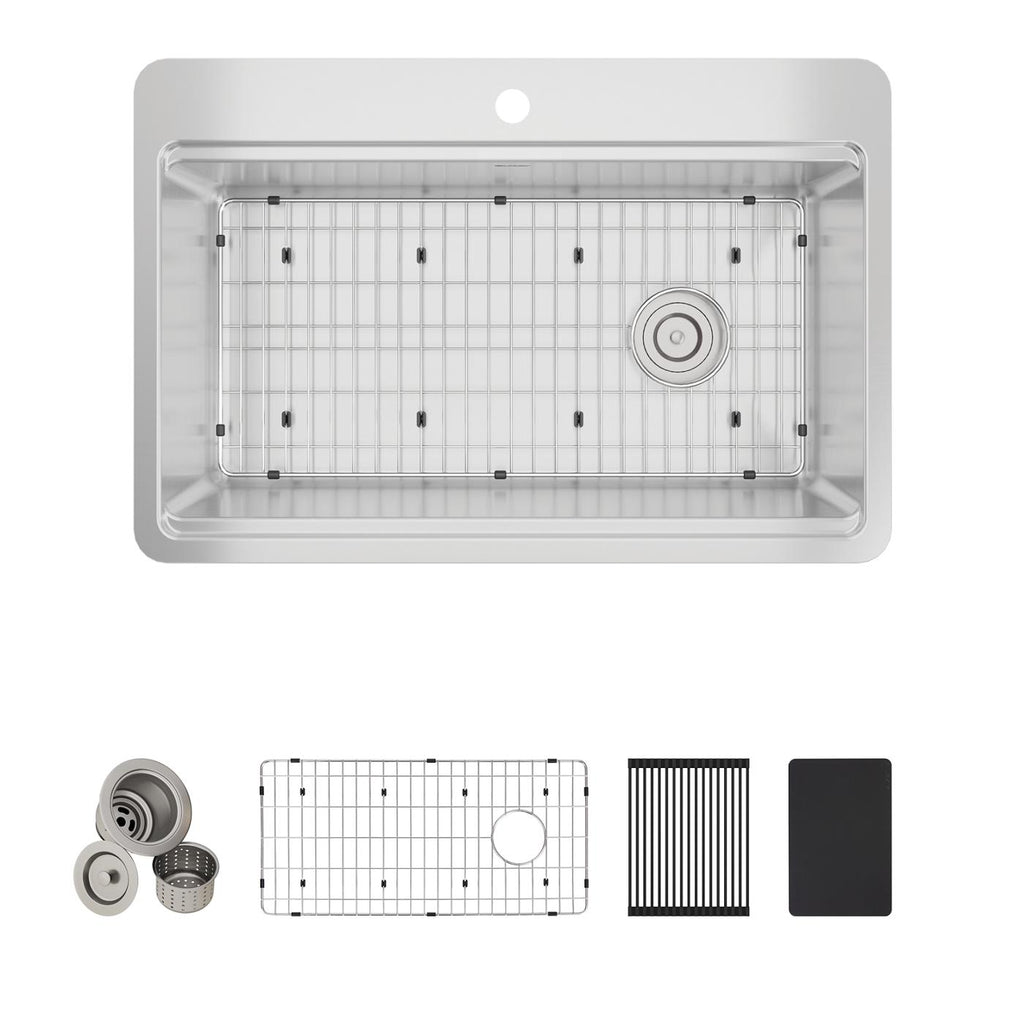 Elkay Tarja Crosstown® Workstation Acero Inoxidable 33" x 22" x 9" 1 Orificio de Un Tazón de Doble Montaje — ambiente de cocina