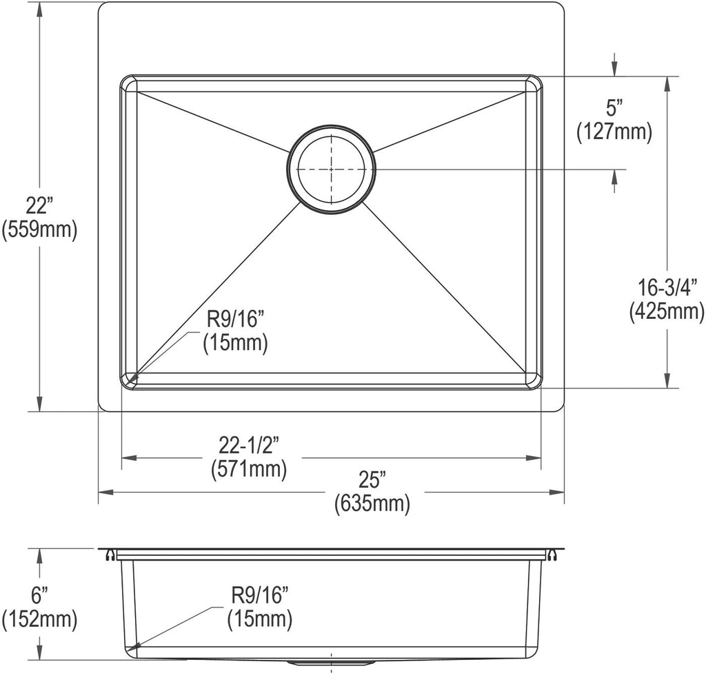 Elkay Tarja Crosstown® Calibre 18 Acero Inoxidable 25" x 22" x 6" de Un Tazón de Doble Montaje ADA (Kit) — vista de producto