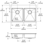 Elkay Tarja Crosstown® Calibre 18 Acero Inoxidable 33" x 22" x 6" de Dos Tazones Iguales ADA de Doble Montaje — vista de producto